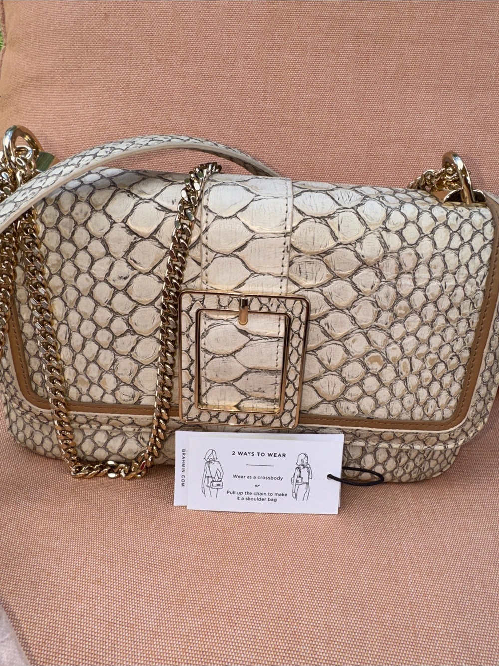 Brahmin Rosalie Oyster Grey Ellacoya Bag with Gold chain - Picture 2 of 13